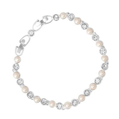 Silver crystal and pearl tennis bracelet